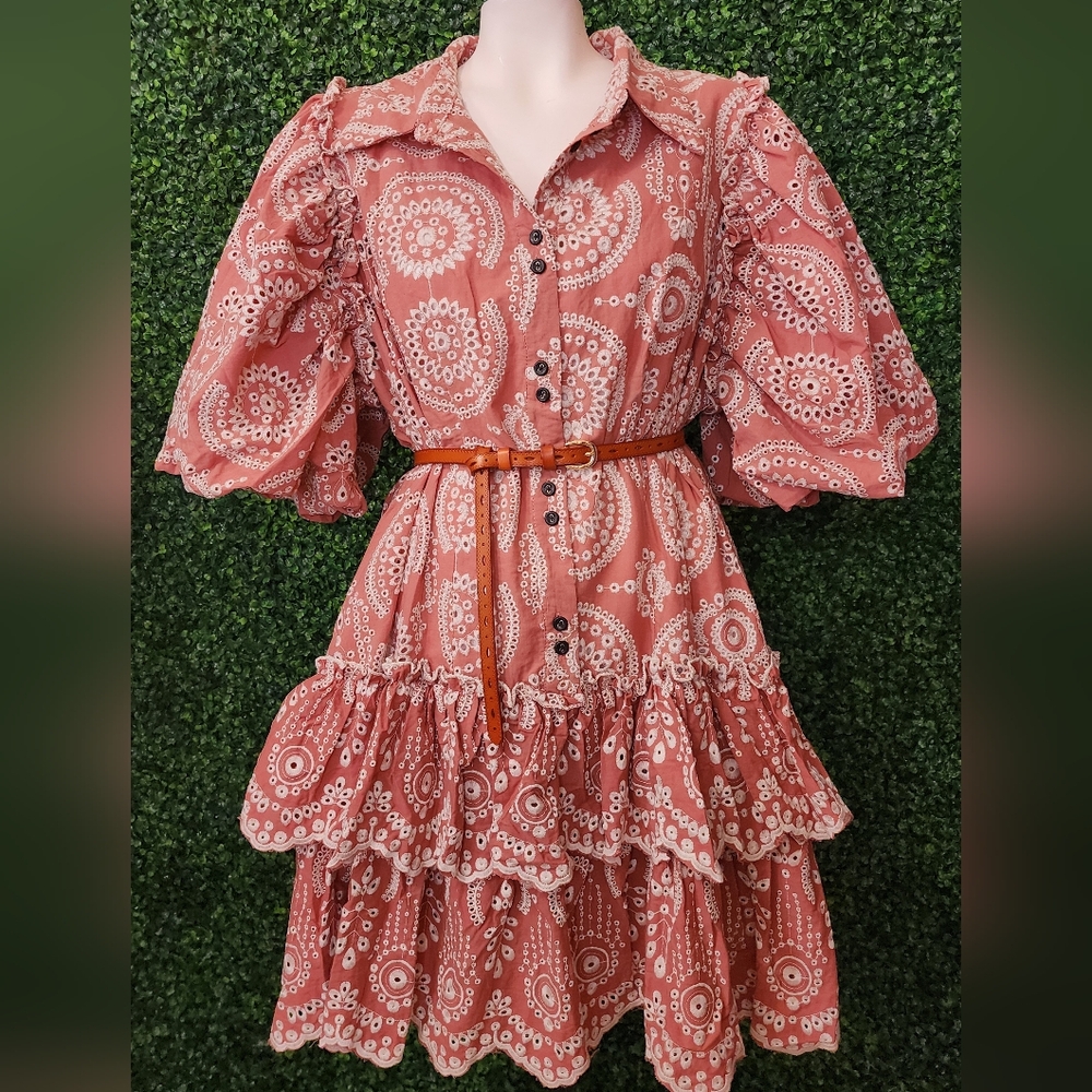 Puff Sleeve Eyelet Mini Dress